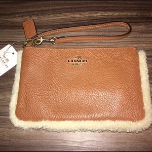 NWT Coach Leather & Shearling Wristlet